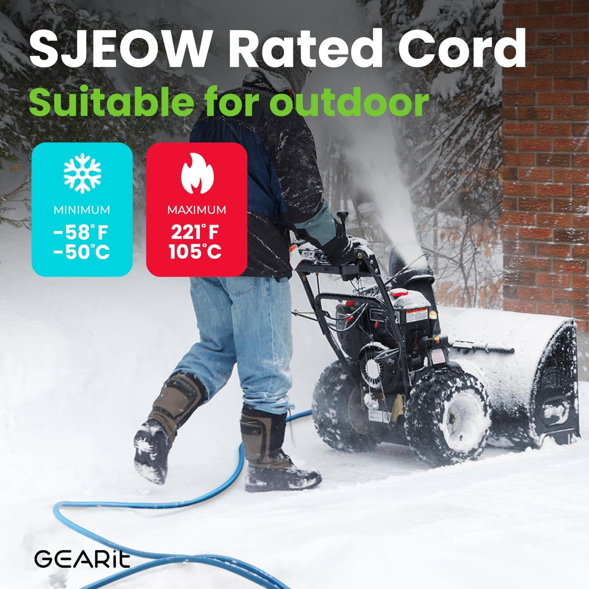 GEARit Outdoor 14 AWG Gauge 3 Prong Plug, Extension Cord, Ultra Heavy Duty SJEOW, 14/3, for Indoor/Outdoor, LED Lighted Plug, Resistant Rubber Jacket, Extreme Weather, 100 Feet, Blue - PuriLite