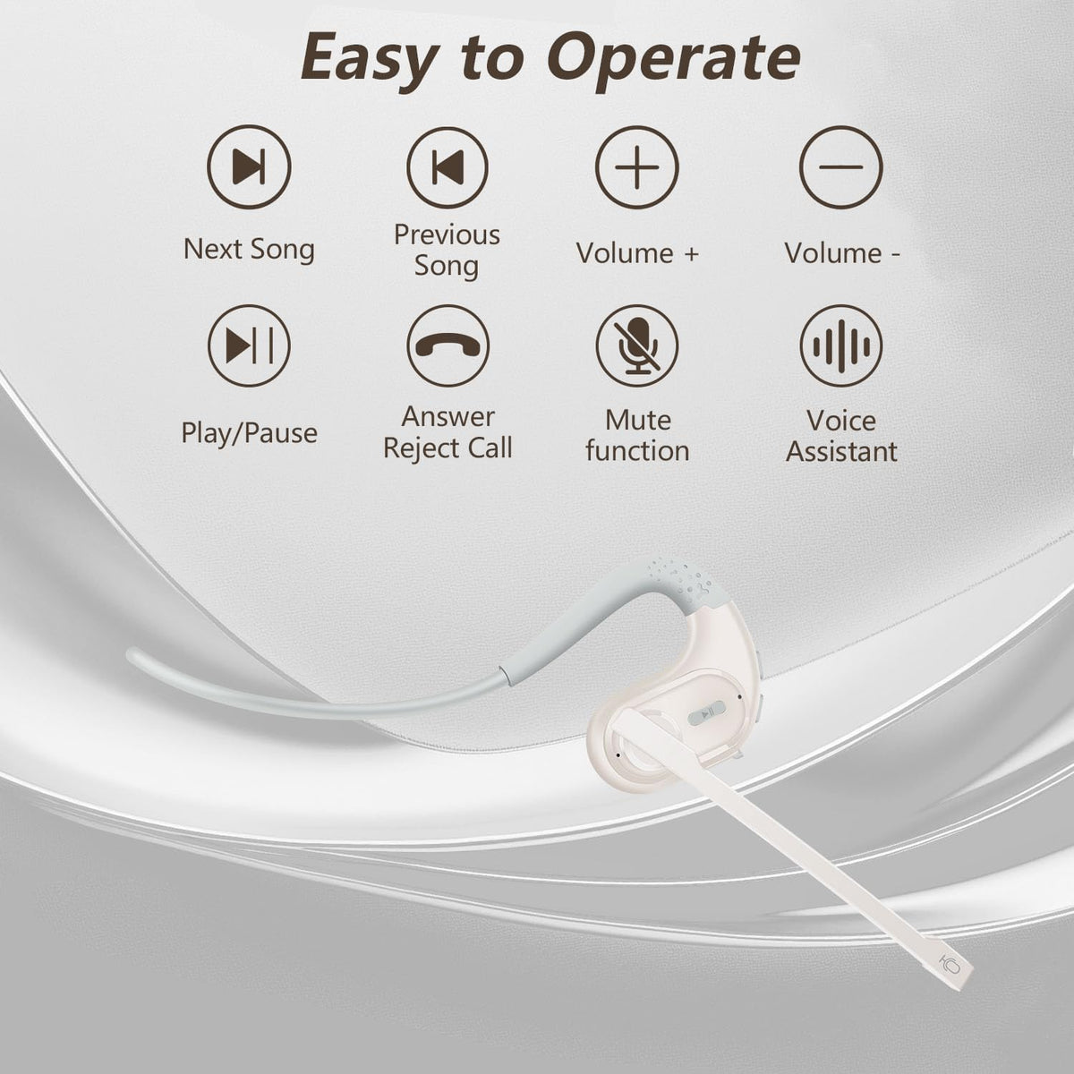BANIGIPA Bluetooth Headset with Removable Microphone, Noise Cancelling Wireless Headset for Phones Laptop Computer PC, Open Ear Headphones for Office Meeting Running Cycling Driving Working-12 Hrs - PuriLite