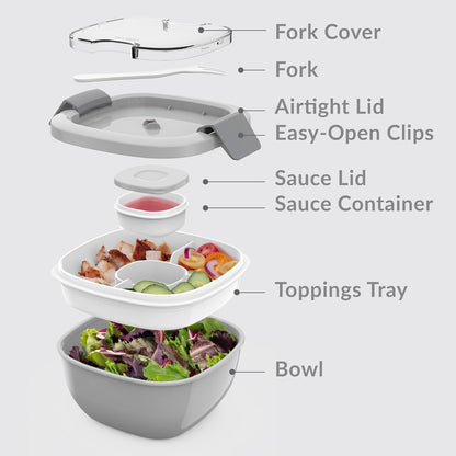 Bentgo Salad - Stackable Lunch Container with Large 54-oz Salad Bowl, 4-Compartment Bento-Style Tray for Toppings, 3-oz Sauce Container for Dressings, Built-in Reusable Fork & BPA-Free (Khaki Green) - PuriLite