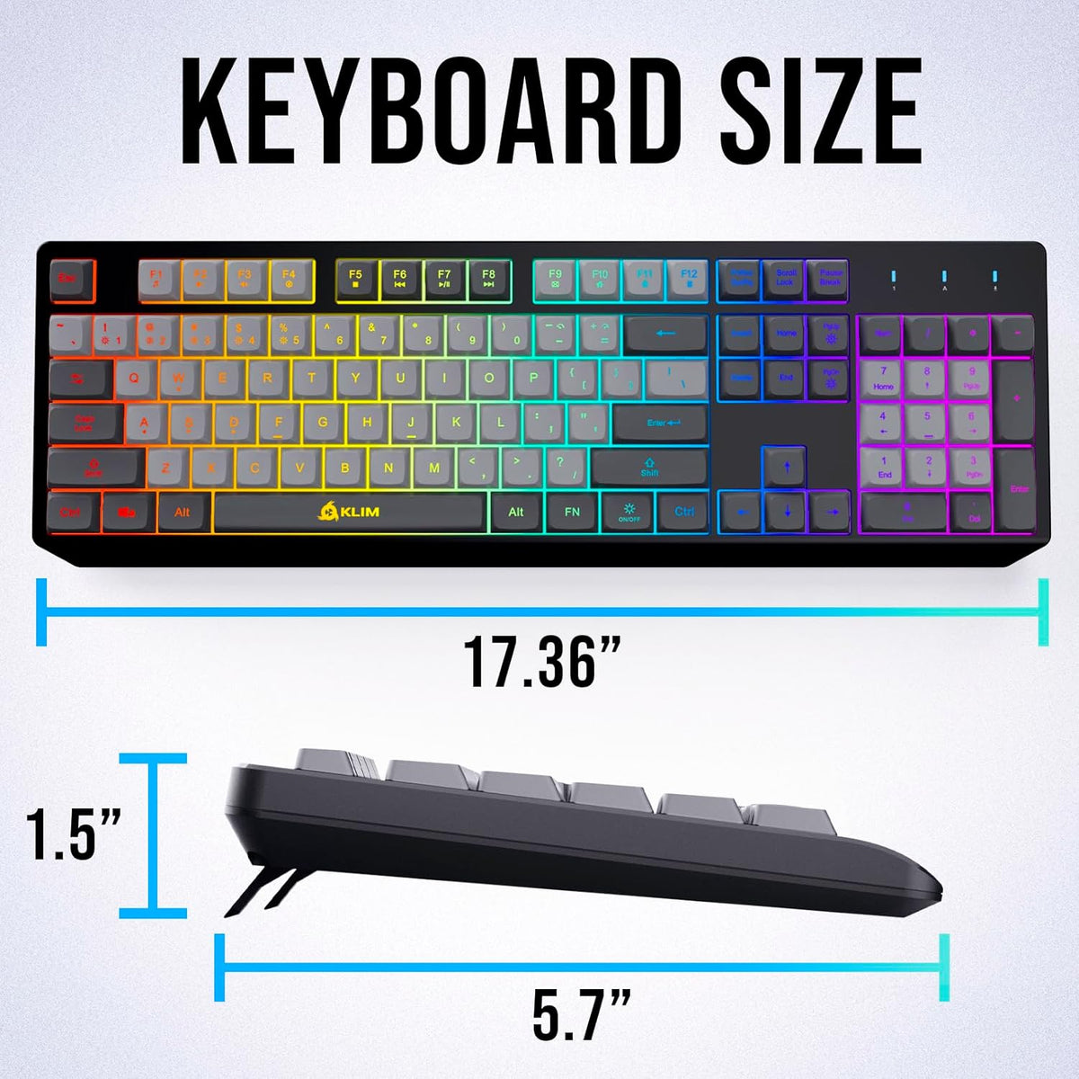 KLIM  Chroma Wireless Gaming Keyboard RGB New - Long-Lasting Rechargeable Battery - Quick and Quiet Typing - Water Resistant Backlit Wireless Keyboard for PC PS5 PS4 Mac - Black - PuriLite