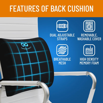 Everlasting Comfort Memory Foam Seat Cushion - Office Chair Cushion for Work, Travel, Car Support Pillow for Driving - Portable Seat for Chairs and Desks - Coussin Chaise - Black - PuriLite