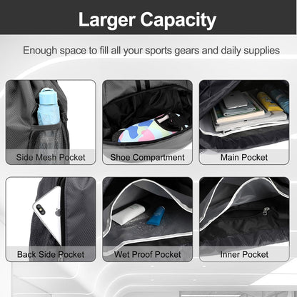 Hoedia Sports Drawstring Backpack - String Swim Gym Bag with Shoes Compartment and Wet Proof Pocket for Women/Men - PuriLite