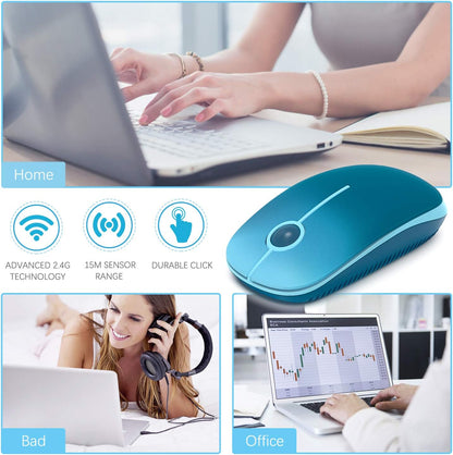 Wireless Mouse, Vssoplor 2.4G Slim Portable Computer Mice with Nano Receiver for Notebook, PC, Laptop, Computer (Black and Sapphire Blue) - PuriLite