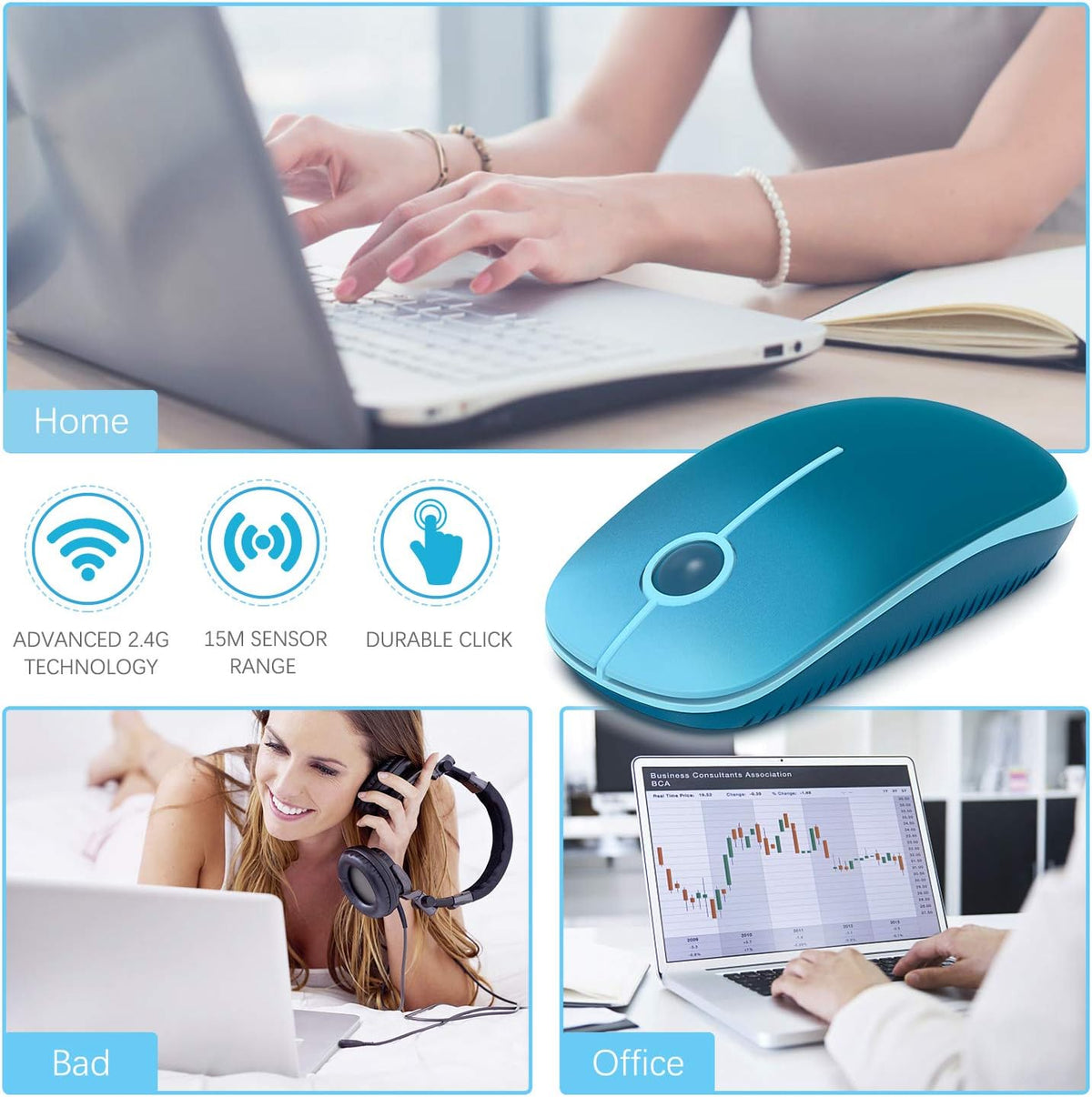 Wireless Mouse, Vssoplor 2.4G Slim Portable Computer Mice with Nano Receiver for Notebook, PC, Laptop, Computer (White and Silver) - PuriLite