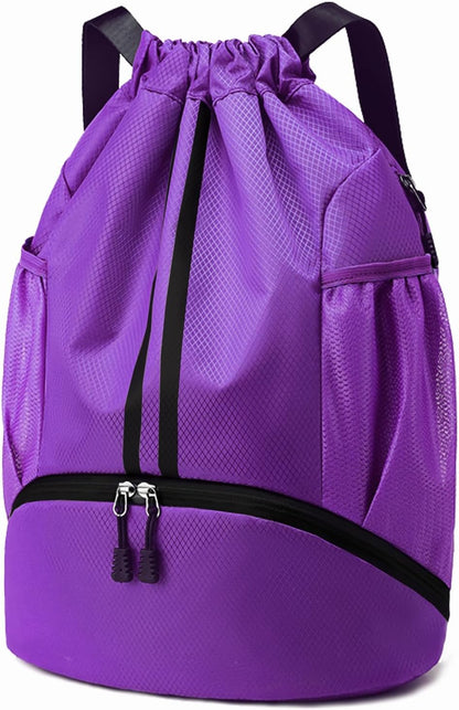 Hoedia Sports Drawstring Backpack - String Swim Gym Bag with Shoes Compartment and Wet Proof Pocket for Women/Men - PuriLite