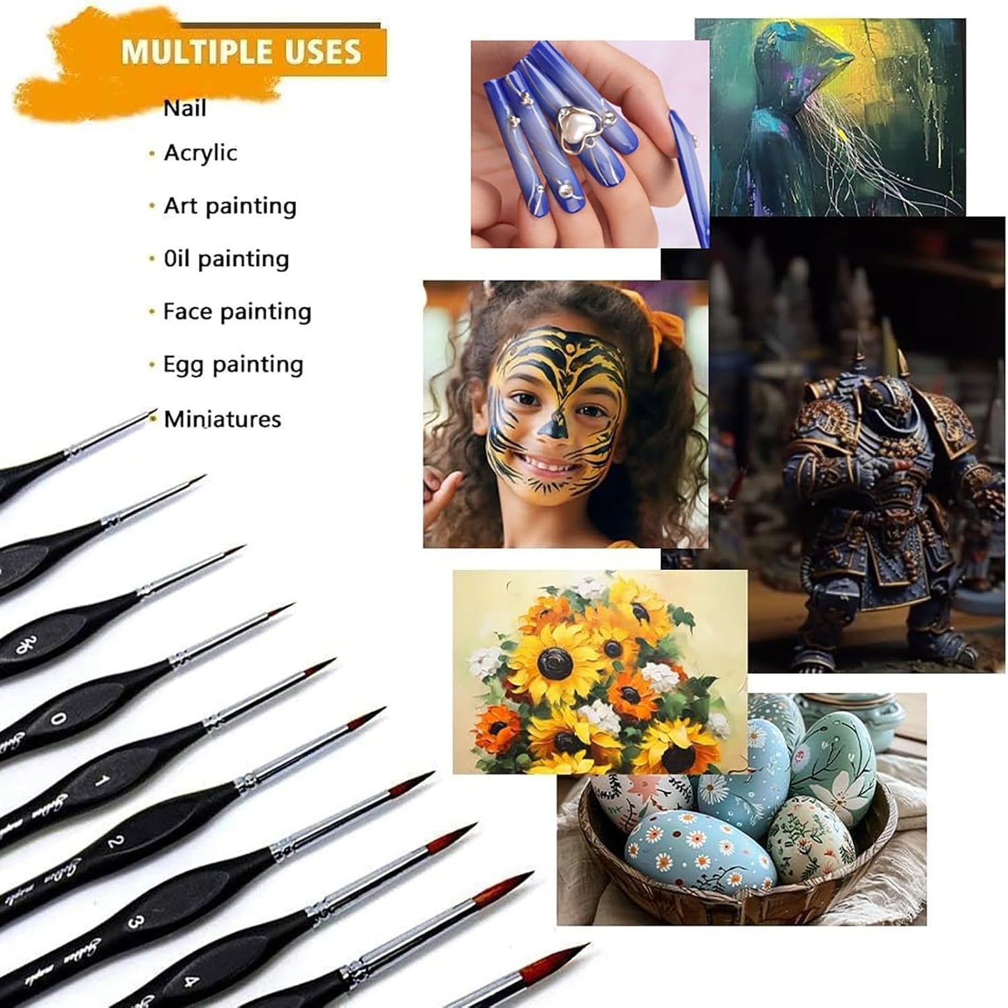 Detail Paint Brushes Set 10pcs Miniature Brushes for Fine Detailing & Art Painting - Acrylic, Watercolor,Oil,Models - PuriLite