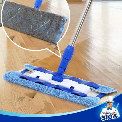 MR.SIGA Professional Microfiber Mop for Hardwood, Laminate, Tile Floor Cleaning, Stainless Steel Handle - 3 Reusable Flat Mop Pads and 1 Dirt Removal Scrubber Included - PuriLite