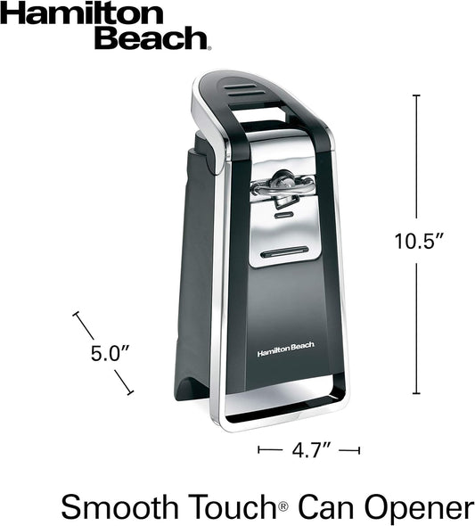 Hamilton Beach Smooth Touch Electric Automatic Can Opener with Easy Push Down Lever, Opens All Standard-Size and Pop-Top Cans, Extra Tall, Black and Chrome, 76606AG - PuriLite