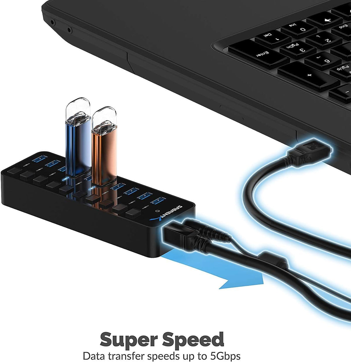 SABRENT16 Port USB hub 3.2 x1 and Charger 90W, with Power Adapter, Fast Powered Data hub, Multiple USB Charging, USB Docking Station, multiport hubs, LEDs on/Off Switch, Mount Bracket Included - PuriLite