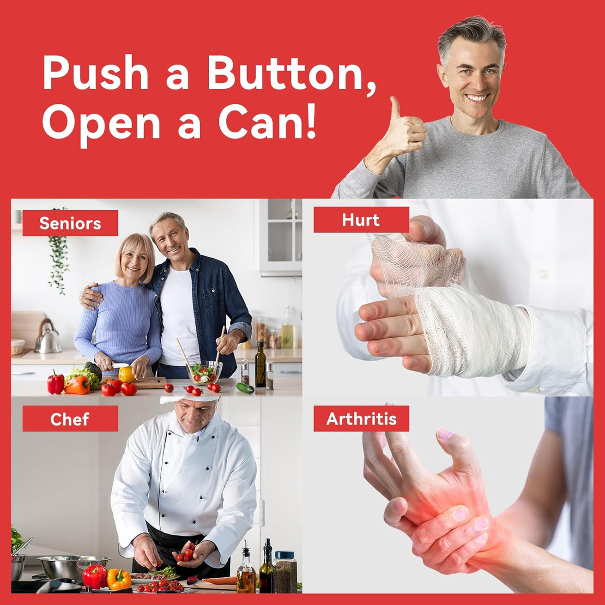 Osnil Rechargeable Electric can Opener for Seniors, Arthritis and Mum Automatic Open Any Size can with Smooth Edge Food-Safe with Rechargeable Battery and USB Cable - PuriLite