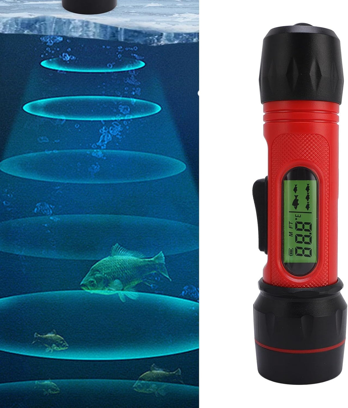 Denash Fish Finder, Sonar Handheld IP68 Water Proof 90m Depth Finder with LCD Display for Kayak Boat Ice Fishing, Portable Fish Depth Finder - PuriLite