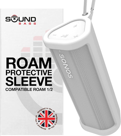 Heavy Duty Protective Silicone Carrying Case for Sonos Roam 2 | New White Color | Now Includes Bluetooth Button for Roam2 | Protect Your Wireless Bluetooth Speaker Using This Cover/Sleeve - PuriLite