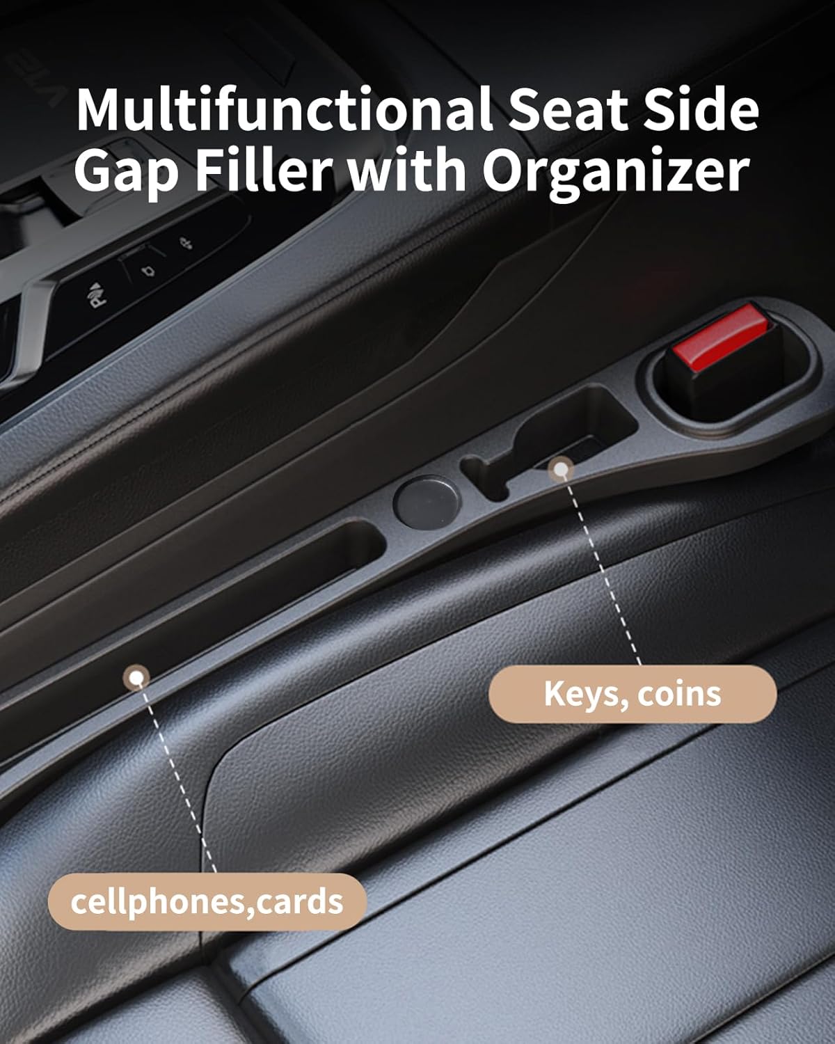 MBERFITU 2 Pack Car Seat Gap Filler Organizer, PU Leather Seat Crevice Blocker Fill The Gap Between Seat and Center Console Stop Things from Dropping (Updated Version) - PuriLite