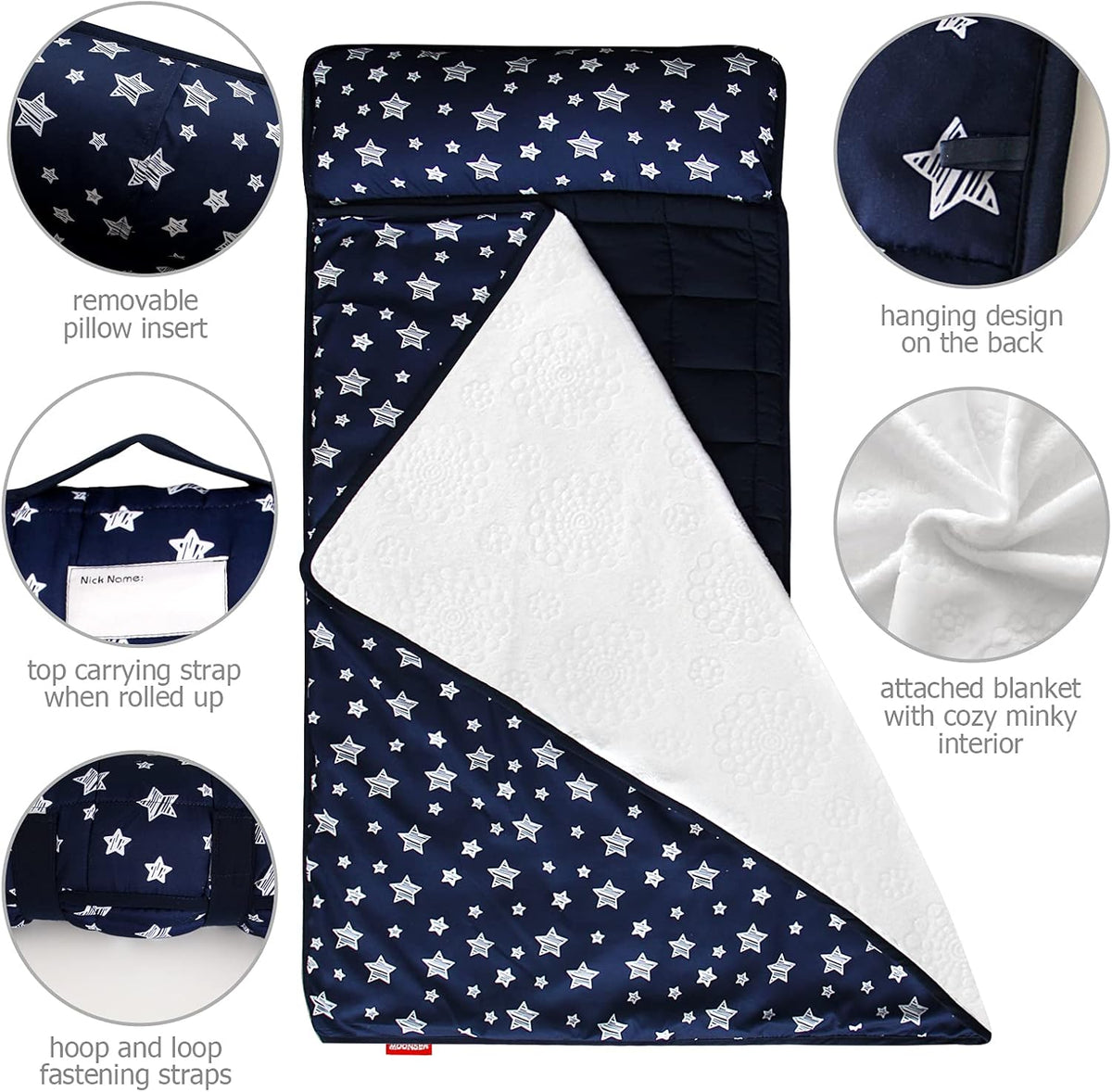Toddler Nap Mat with Pillow and Fleece Minky Blanket, Kids Sleeping Bag Lightweight and Soft Perfect for Kids Preschool, Daycare, Travel Sleeping Bag Boys and Girls, Fit Standard Cot - PuriLite