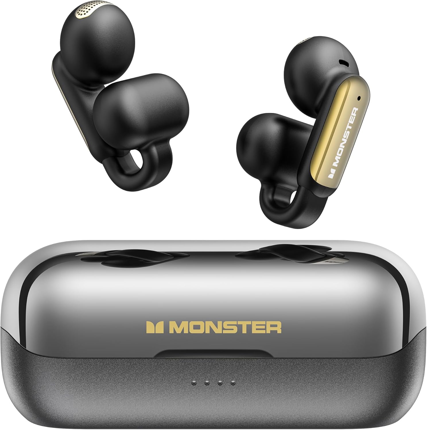 Monster Open AC601 Wireless Earbuds, Bluetooth 5.4 Earbuds with ENC, Crystal Clear Call, USB-C Charging, IPX5 Waterproof Wireless Clip-on Earbuds, 32H Playback Ultra Long Battery Life (Black) - PuriLite