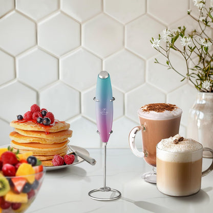 Zulay Kitchen Powerful Double Whisk Milk Frother Handheld - Foam Maker with Stand - Whisk Drink Mixer for Coffee, Mini Foamer for Latte, Matcha, Frappe, Hot Chocolate & Cappuccino (Black) - PuriLite