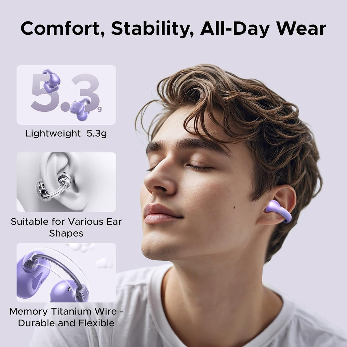 UGREEN Open Ear Wireless Headphones Bluetooth 5.4, 12mm Driver Sports Earphones with ENC, Fast Charging for 30 Hours Playtime, Compatible with iPhone Android and Bluetooth Devices - PuriLite