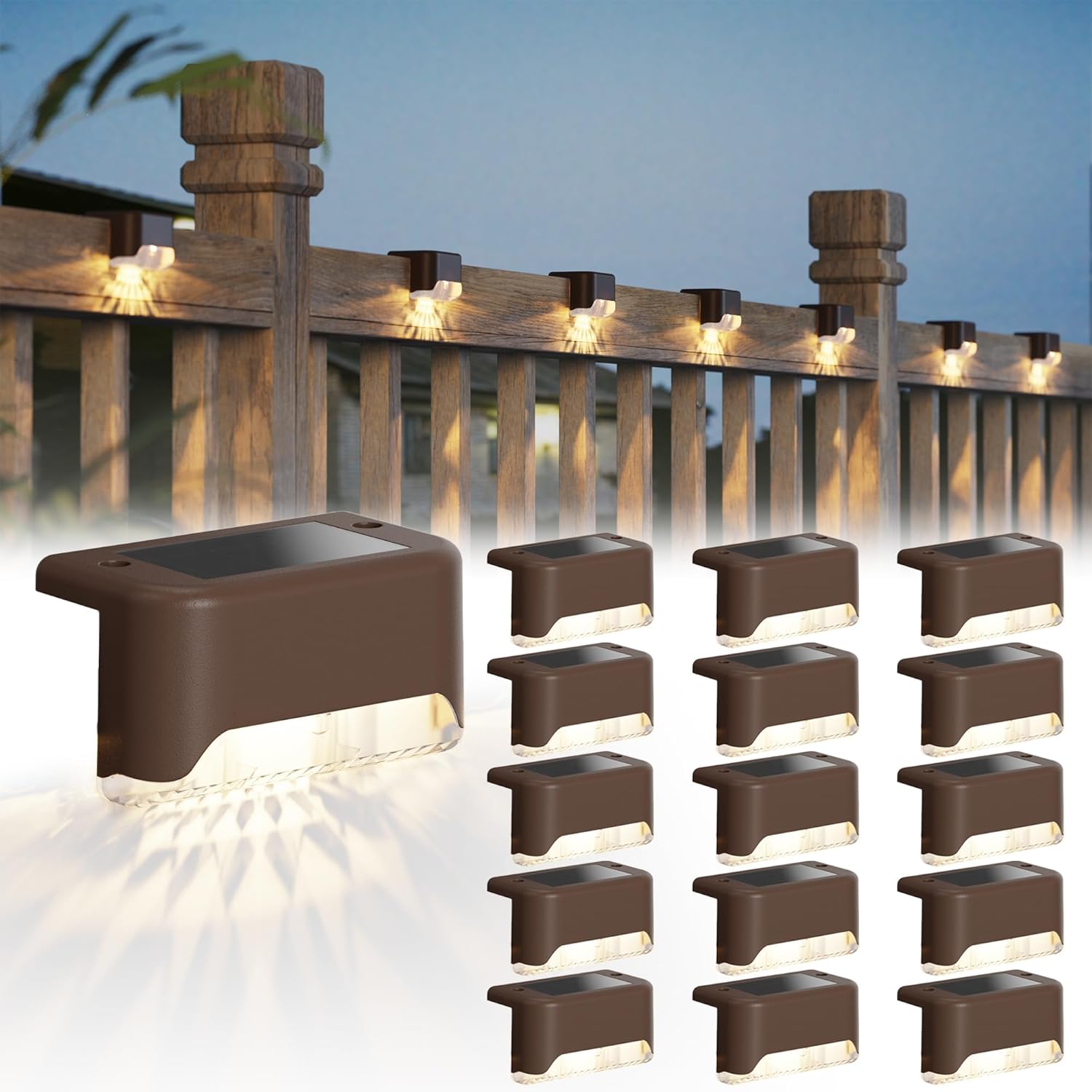 Solar Deck Lights 16 Pack Solar Fence Light Solar Powered Outdoor Step Light IP65 Waterproof LED Solar Pathway Light for Deck Fence Railing Garden Patio StairYard, Black - PuriLite