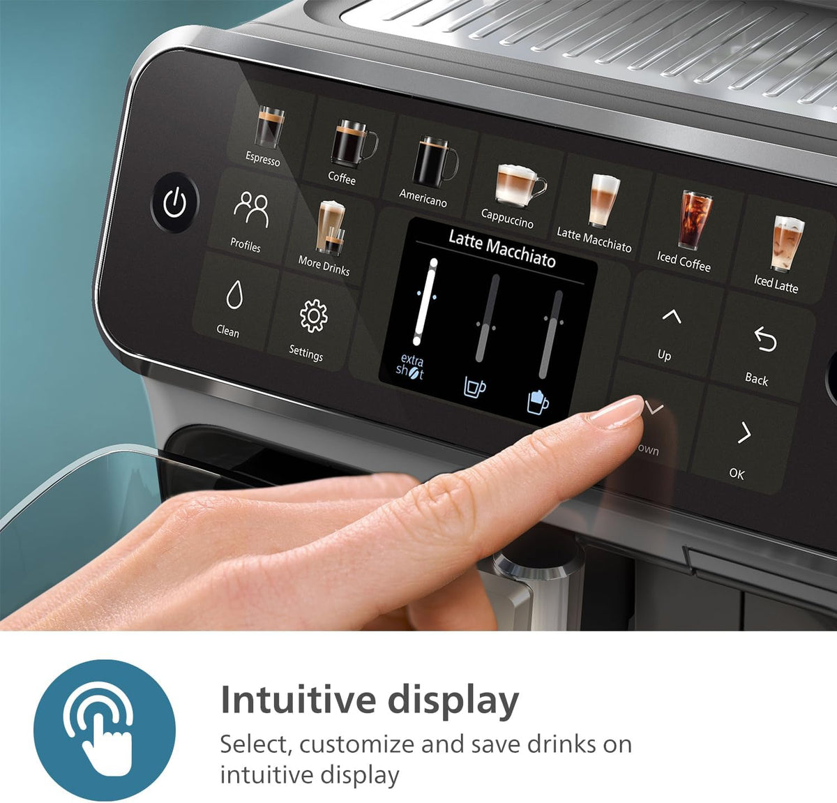 PHILIPS 5500 Series Fully Automatic Espresso Machine - LatteGo Milk System, 20 Coffee Varieties, Intuitive Touch Display, SilentBrew, 100% Ceramic Grinder, AquaClean Filter, Grey Chromed (EP5544/90) - PuriLite