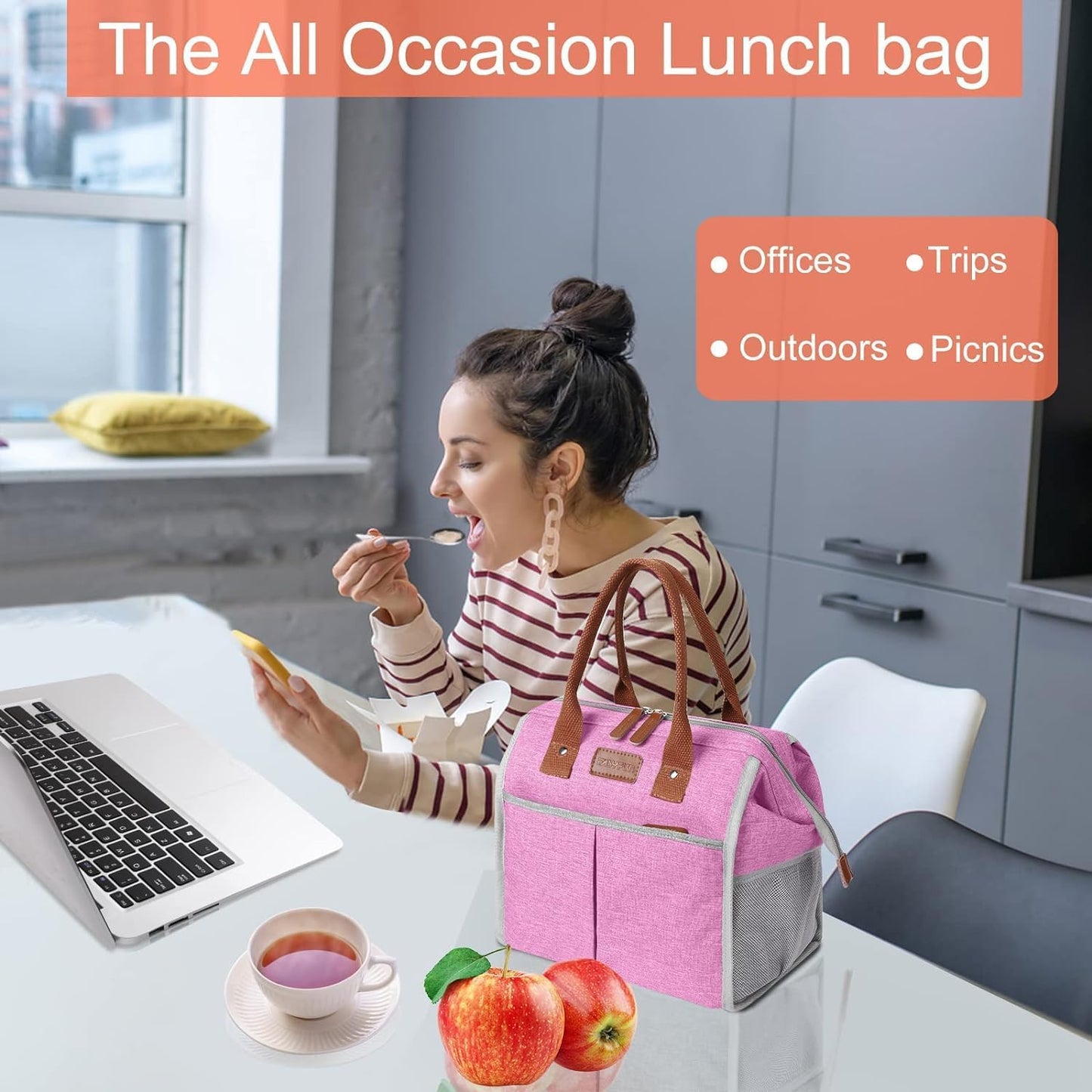 Lunch Bag for Women & Men, Insulated Lunch Box Cooler Tote Bags, Adult Reusable Lunch Boxes with Water Resistant for Work, Travel and Picnic (Grey) - PuriLite
