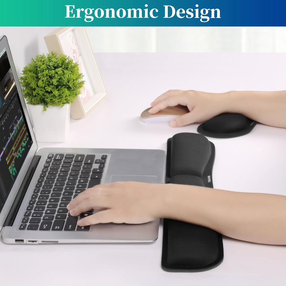 Memory Foam Keyboard and Mouse Wrist Rest Set | Ergonomic Wrist Support Pads for Office, Gaming & Laptop Use - PuriLite