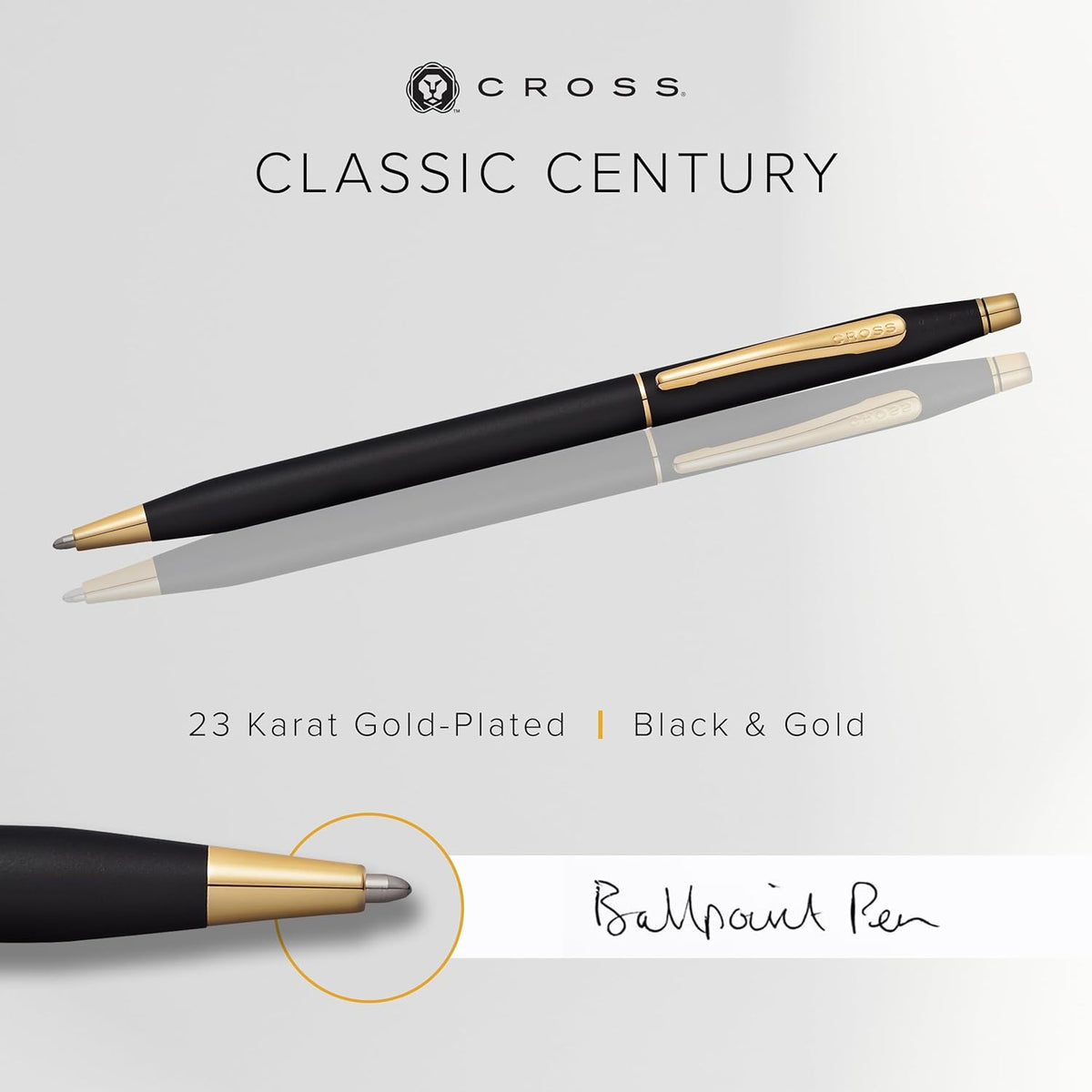 Cross Classic Century Classic Black Ballpoint Pen with 23 Karat Gold Plated Appointments (2502) - PuriLite