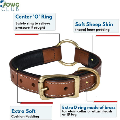 DowgClub | Genuine Leather Dog Collar | Full Grain, Heavy Duty | Comfortable, Strong | Best for Pups, Small, Medium & Large Breeds | Pink, Brown, Black, Tan - PuriLite