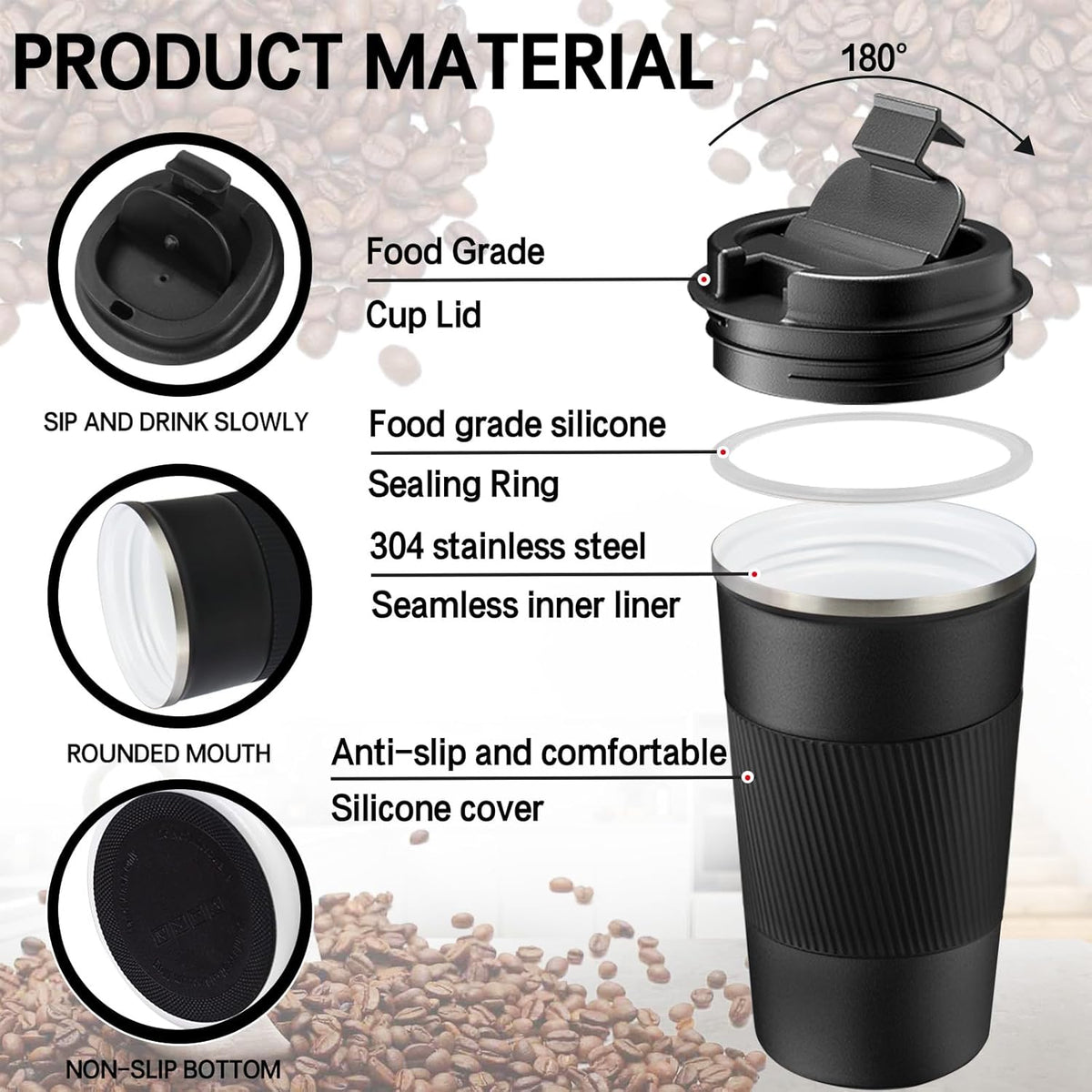18oz Mug with Ceramic Coating Inside, Insulated Coffee Mug with Lid, Leak Proof Coffee Travel Mug, Travel Coffee Mug Fits in Car Cup Holder - PuriLite