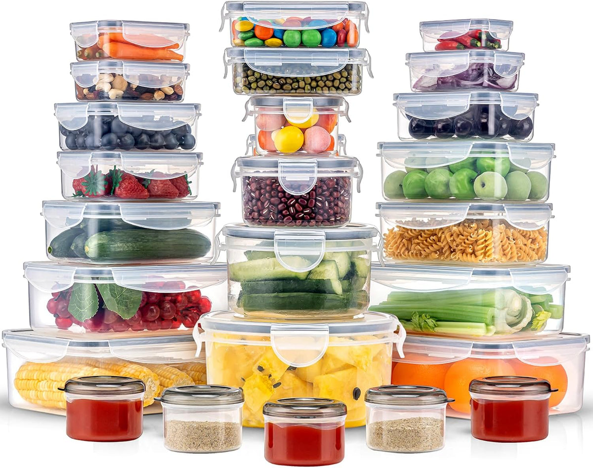 Pure Future 50-Piece Large Airtight Food Storage Containers with Lids, BPA-Free Stackable & Microwave Safe Kitchen Set for Meal Prep, Freezer Use - 25 Containers & Lids, Leakproof Design - PuriLite
