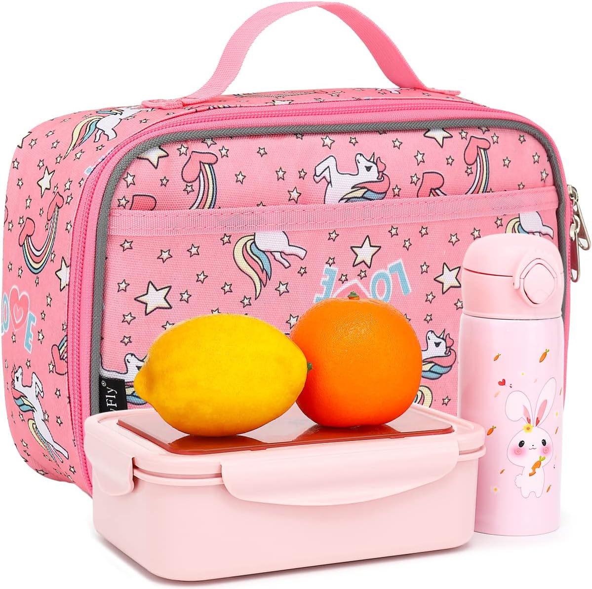 FlowFly Kids Lunch Box Insulated Soft Bag Mini Cooler Back to School Thermal Meal Tote Kit for Girls, Boys, Black - PuriLite