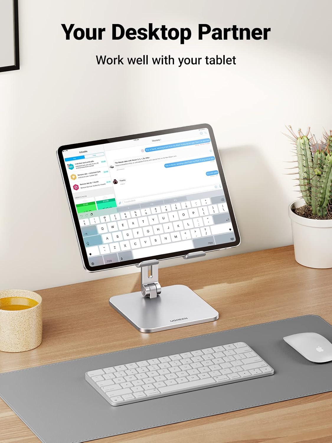 UGREEN Tablet Stand for Desk, Aluminum Stand for iPad Extended Height, Adjustable Foldable Portable Desktop Stand Holder for iPad Pro 12.9 11 9.7 10.5 iPad Air Mini Galaxy Surface iPhone 14 Pro, Grey - PuriLite