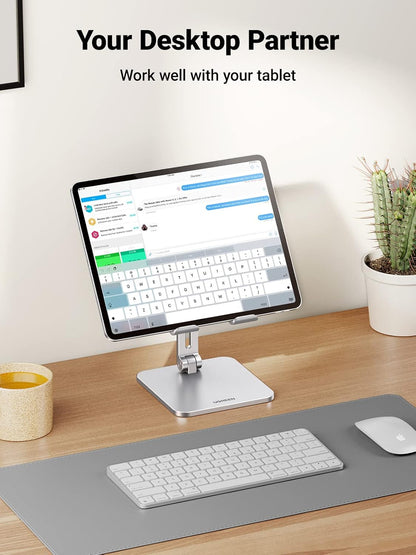 UGREEN Tablet Stand for Desk, Aluminum Stand for iPad Extended Height, Adjustable Foldable Portable Desktop Stand Holder for iPad Pro 12.9 11 9.7 10.5 iPad Air Mini Galaxy Surface iPhone 14 Pro, Grey - PuriLite