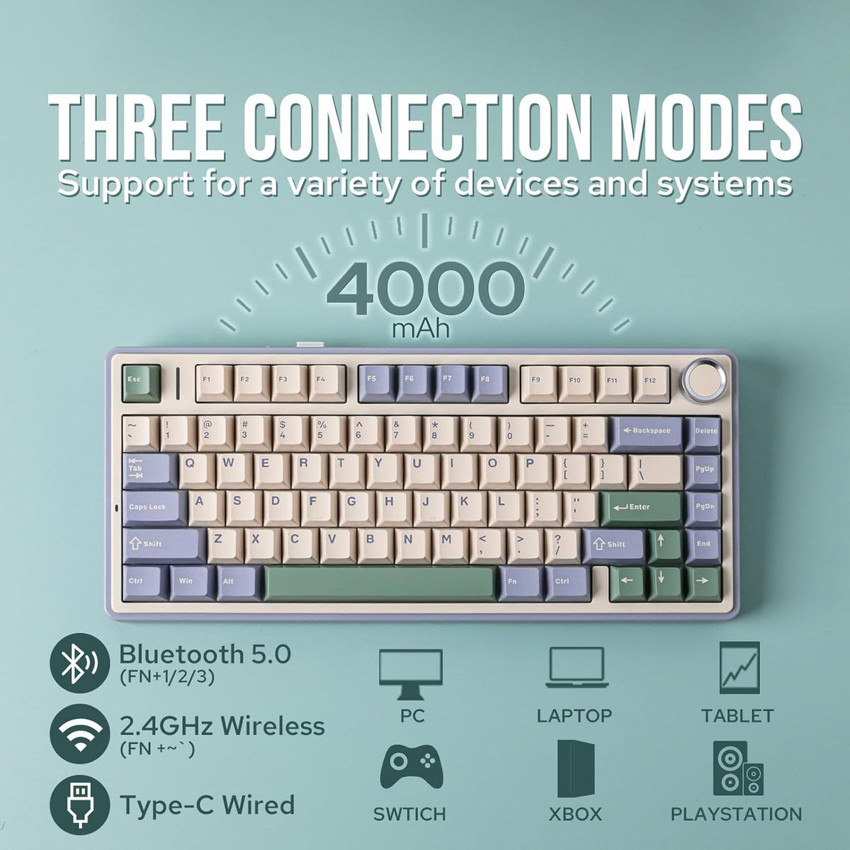 EPOMAKER x Aula F75 Gasket Mechanical Keyboard, 75% Wireless Hot Swappable Gaming Keyboard with Five-Layer Padding&Knob, Bluetooth/2.4GHz/USB-C, RGB (Black Gradient, LEOBOG Reaper Switch) - PuriLite