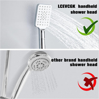 LCEVCGK Shower Faucet Set Complete Matte Black Shower System with 8 inch Square Rainfall Shower Head 3-Function Handheld Shower Waterfall Bathtub Spout Rain Shower Combo Set Bathroom Wall Mounted - PuriLite