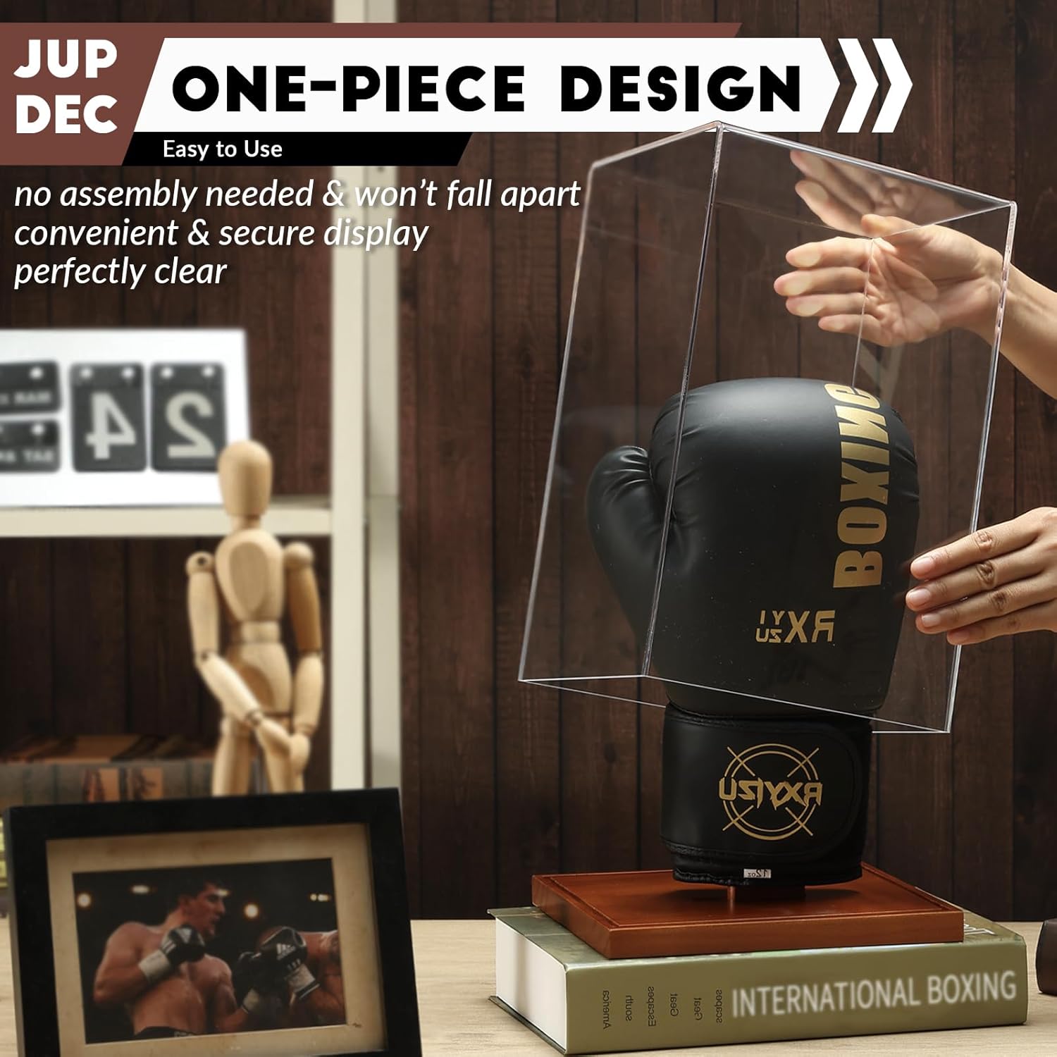JupDec Baseball Display Case, Clear Cube Baseball Holder with Wooden Base, Autograph Baseball Stand Box for Single Ball, Acacia Wood, Brown, 1 Pack - PuriLite