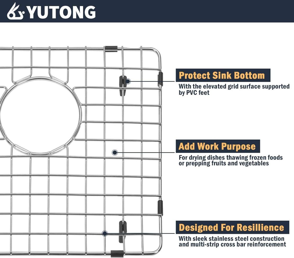 Yutong Kitchen Stainless Steel Sink Bottom Grid with Small Rounded Corner (27.5" x 15.5") - PuriLite