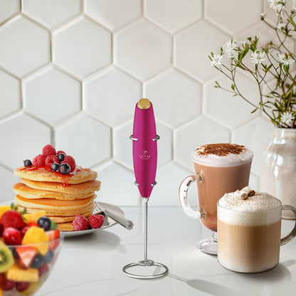 Zulay Kitchen Powerful Double Whisk Milk Frother Handheld - Foam Maker with Stand - Whisk Drink Mixer for Coffee, Mini Foamer for Latte, Matcha, Frappe, Hot Chocolate & Cappuccino (Black) - PuriLite