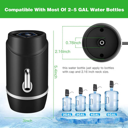 5 Gallon Electric Drinking Portable Water Dispenser, Universal USB Charging Water Bottle Pump for 2-5 Gallon with 2 Silicone - PuriLite