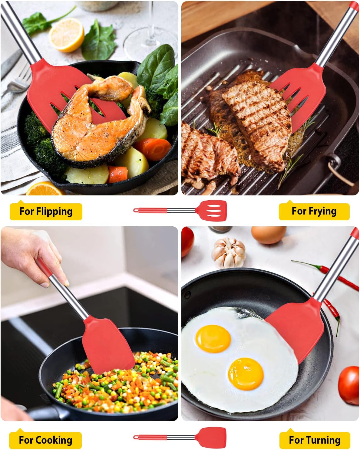 Pack of 2 Silicone Slotted Spatula,Non Stick Solid Kitchen Turner, High Heat Resistant BPA Free Cooking Utensils for Fish, Eggs, Pancakes（Black - PuriLite
