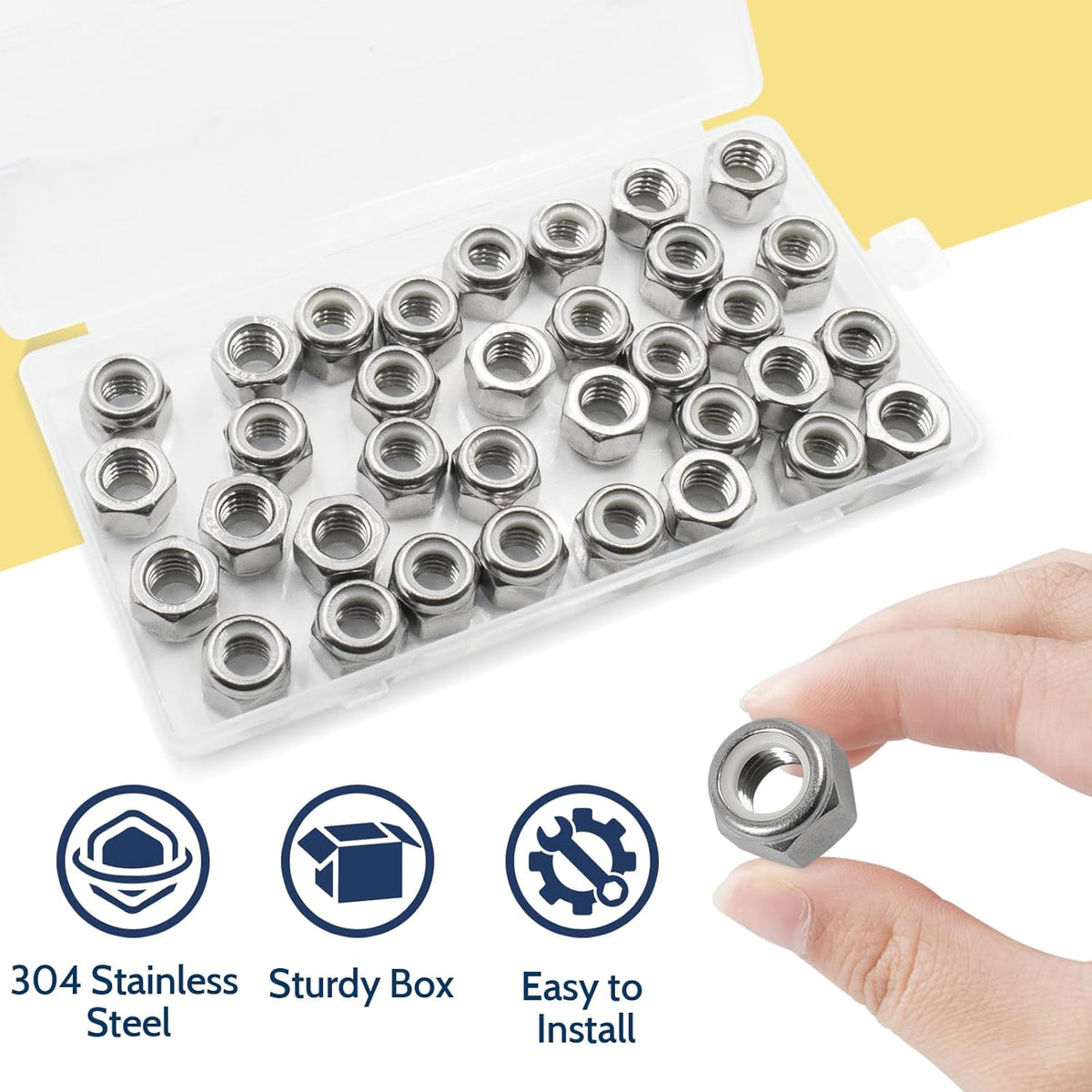 Vifmy 110 Pack 1/4"-20 Inch Lock Nuts,304 (A2-70) Stainless Steel Nylon Insert Locknuts,Standard Inch Thread Nylock Nuts for Bolts - PuriLite