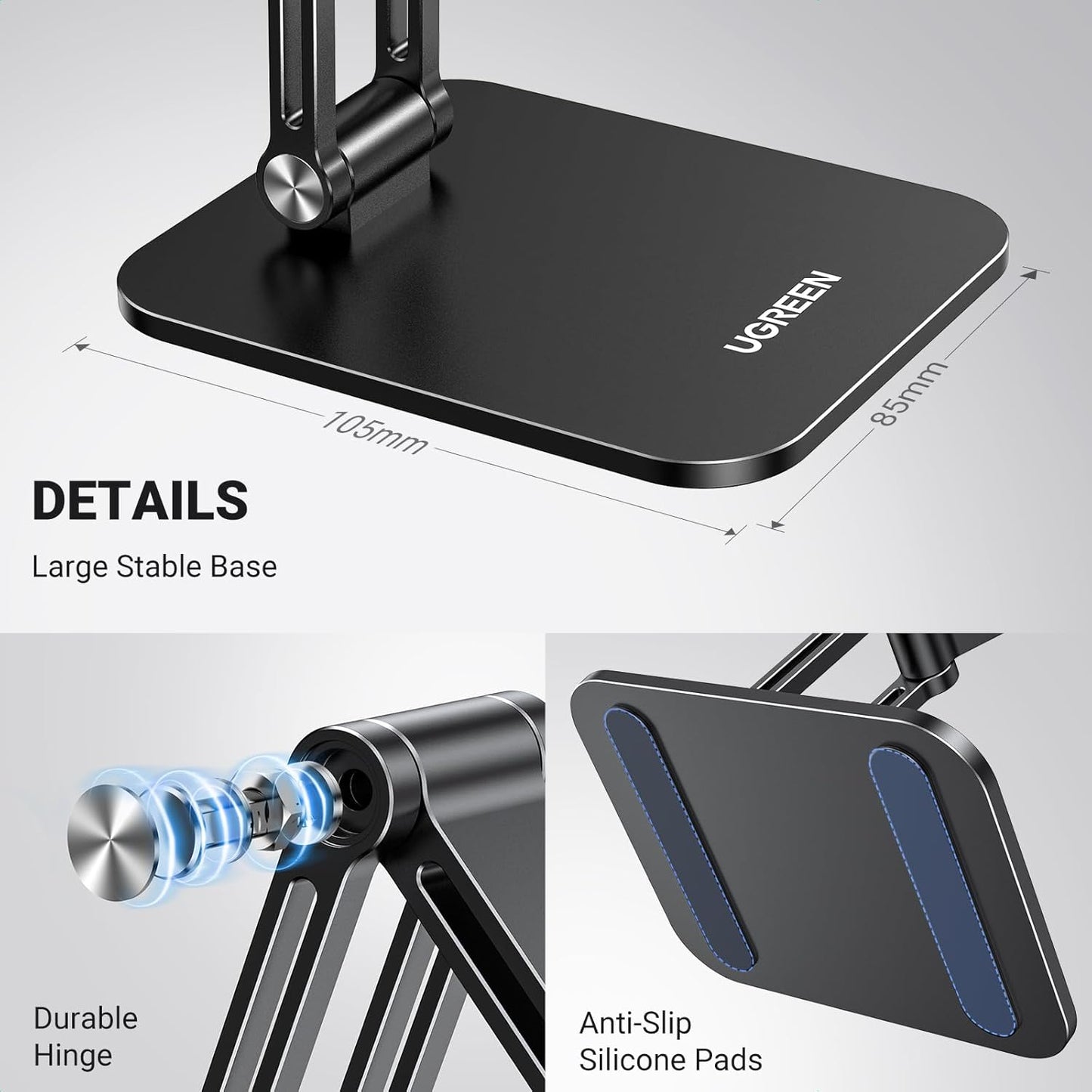 UGREEN Magnetic Phone Stand Compatible with MagSafe, Angle Adjustable Aluminum Holder for Desk, Thick Base Compatible for iPhone 16 15 14 13 12 Pro - PuriLite