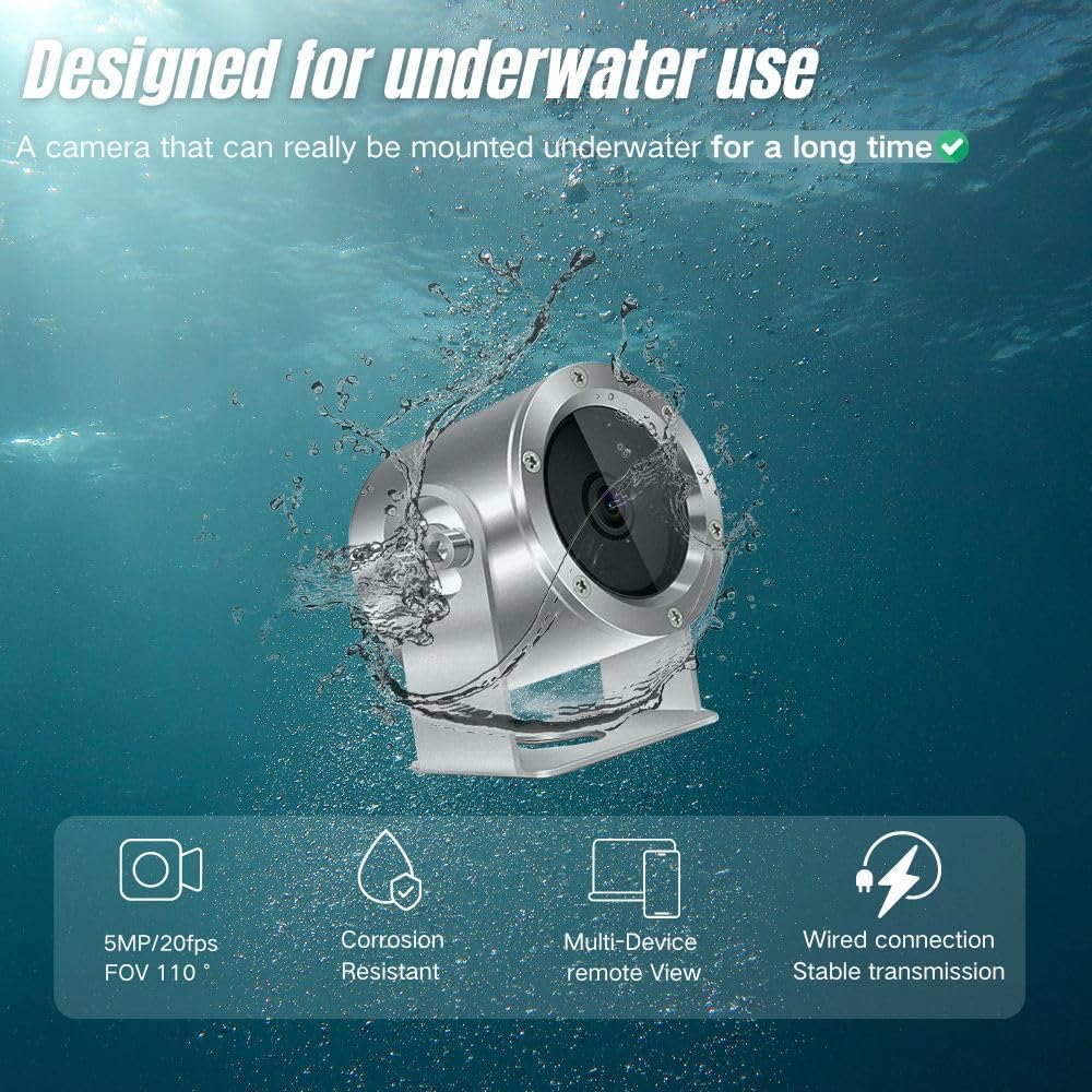 Barlus Underwater Camera, Aquarium Live Streaming Pond 5MP Camera with 32ft Cables - PuriLite