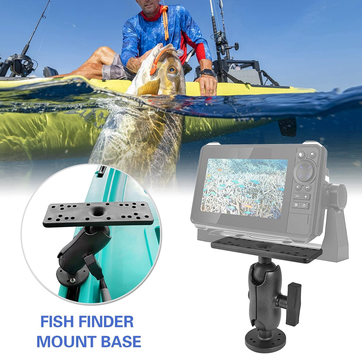 XINZY Portable Kayak Fishfinders Holder Fish Finder Ball Mount Base 360° Swivel Fish Finder Mount Fish Finder Kayak Accessory - PuriLite
