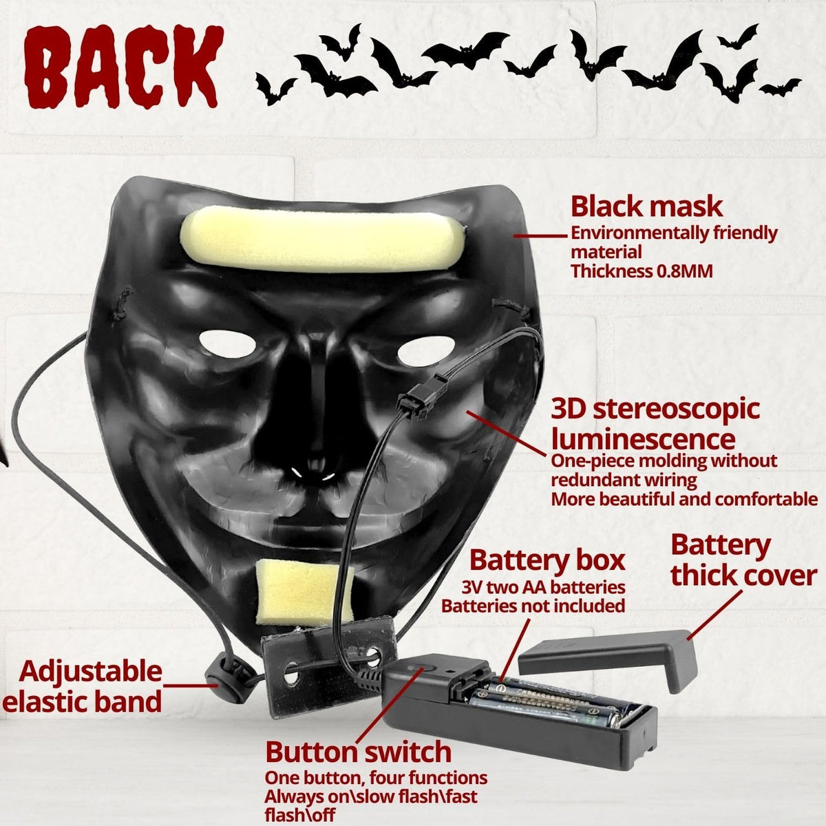 Crethinkaty Halloween Purge Mask Led Light Up Mask - PuriLite