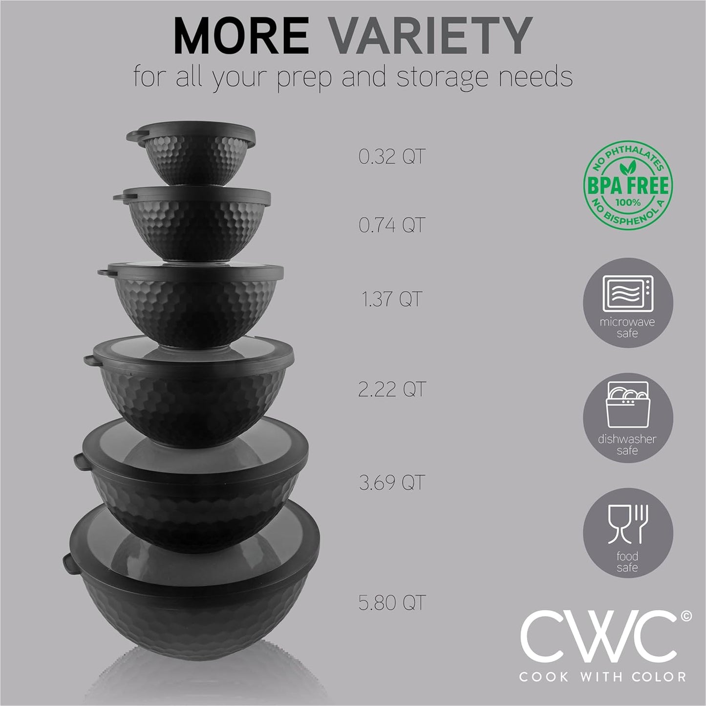 COOK WITH COLOR Mixing Bowls with TPR Lids - 12 Piece Plastic Nesting Bowls Set Includes 6 Prep Bowls and 6 Lids, Microwave Safe Mixing Bowl Set (Mint) - PuriLite