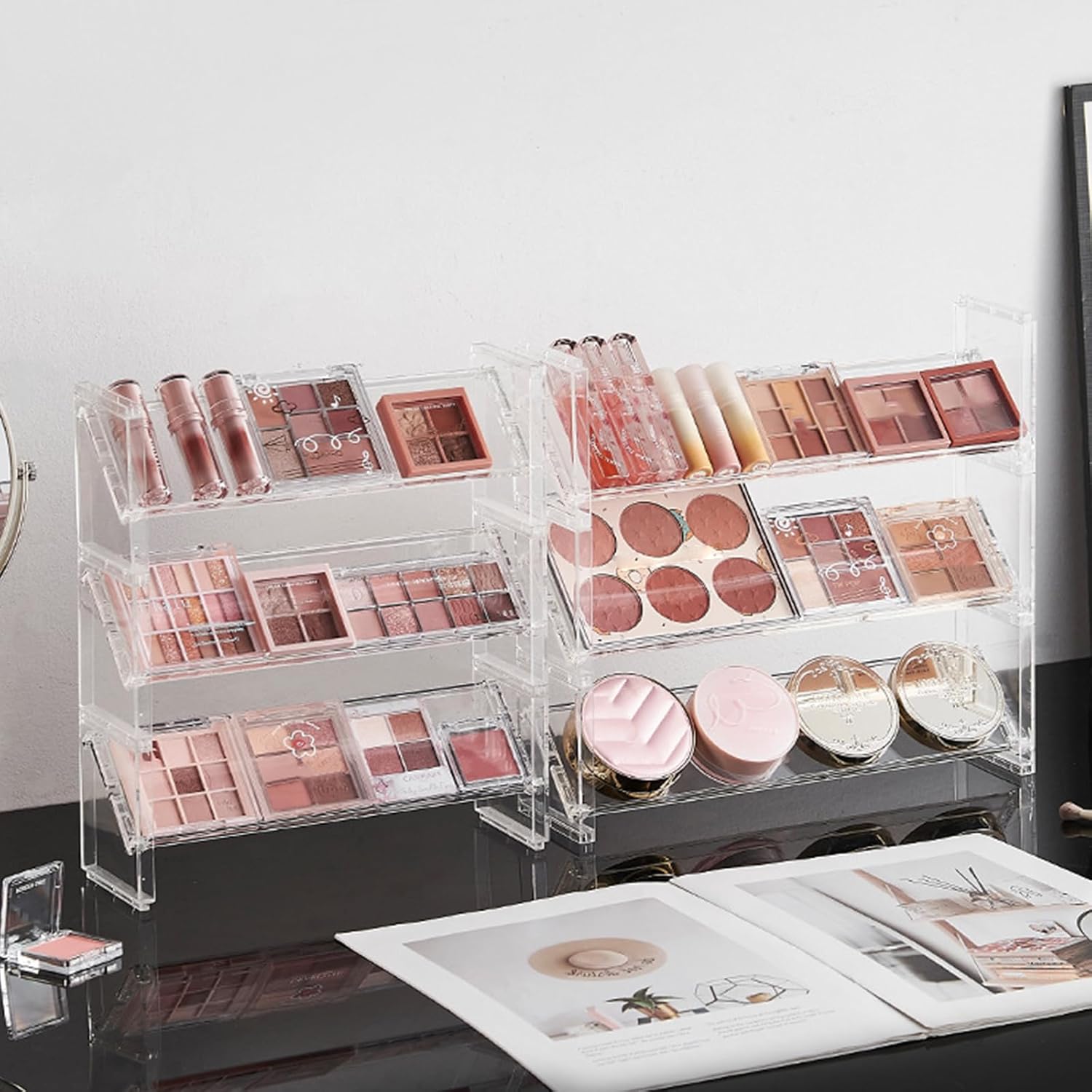 Clear Makeup Storage Organizer | Multi Layer Cosmetic Display | Dressing Table Storage Box | Space Saving Makeup Holder | Plastic Beauty Organizer - PuriLite