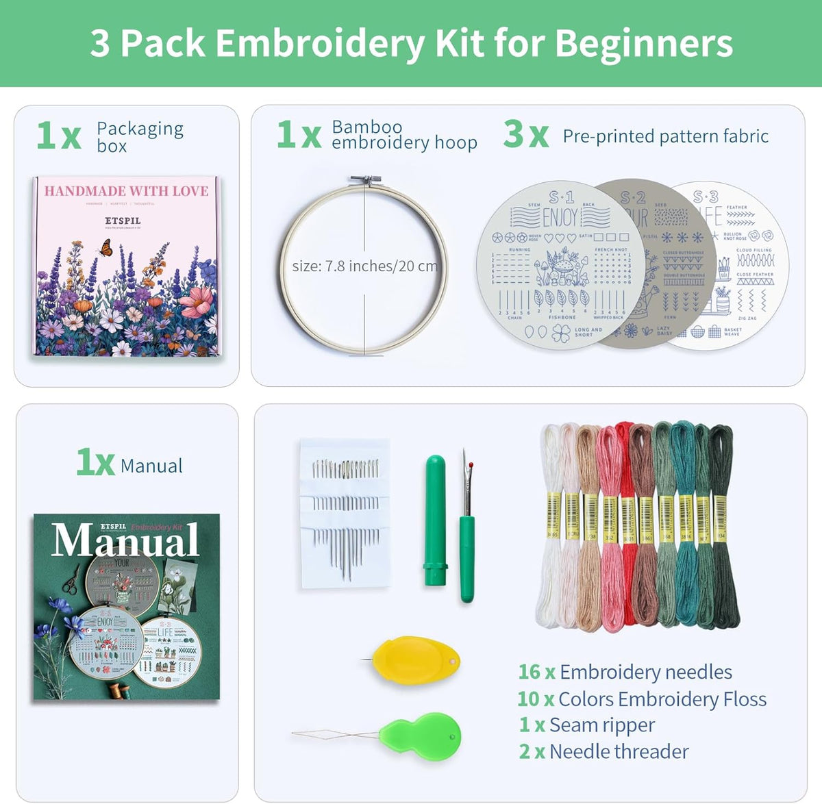 Purilite Select 3 Pack Beginner Embroidery Kits - PuriLite