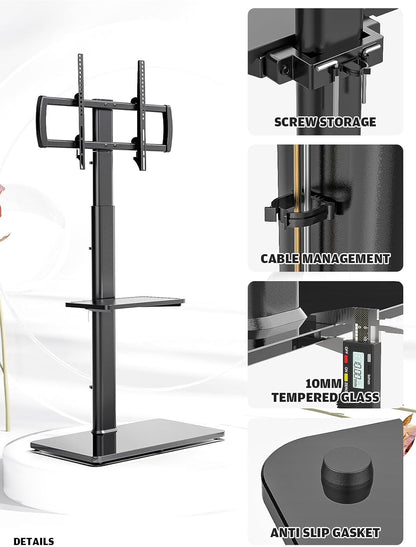 Universal TV Stand with Mount 80 Degree Swivel Height Adjustable and Tilt Function for 27 to 65 inch LCD, LED OLED TVs,HT1002B - PuriLite