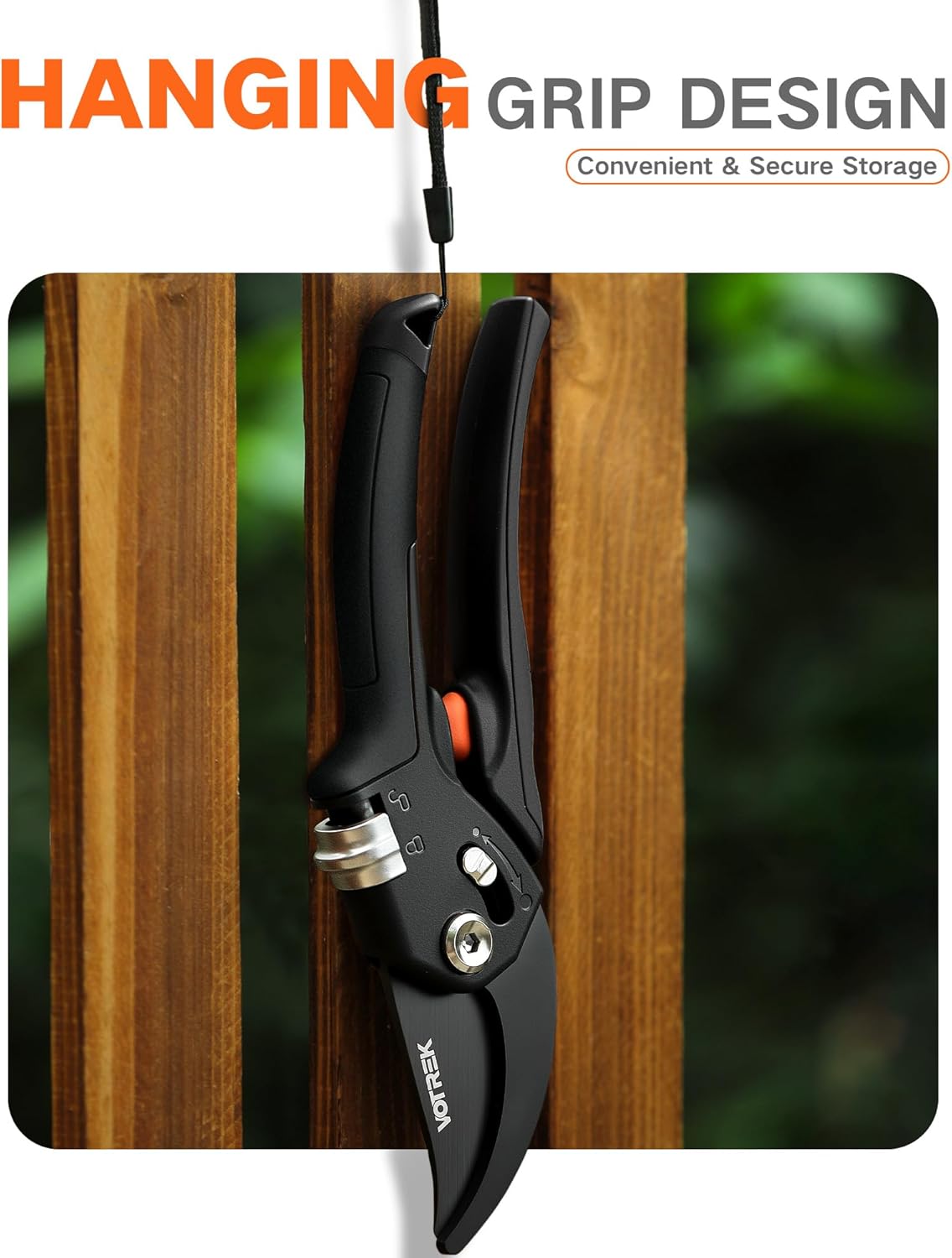 VOTREK Pruning Shears - 8.5" Heavy Duty Bypass Pruners for Gardening with Built-in Spring & SK5 Steel Blades - Ergonomic Adjustable Handle for All Hand Sizes, Garden Clipper Plant Scissors for Branch - PuriLite