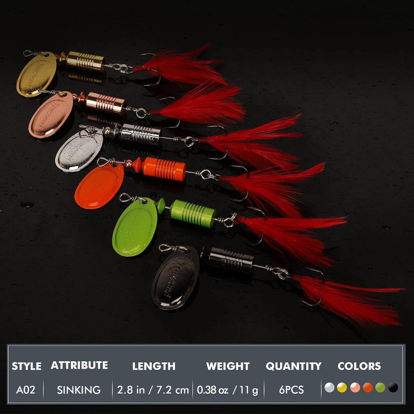 TRUSCEND Fishing Spinners with Unique Double Spoons, Nano-Plated Rooster Tail Fishing Lures with Copper Body & Blade, Great Action Blade Bait for Bass Trout Walleye, Freshwater Ice Fishing Jigs - PuriLite